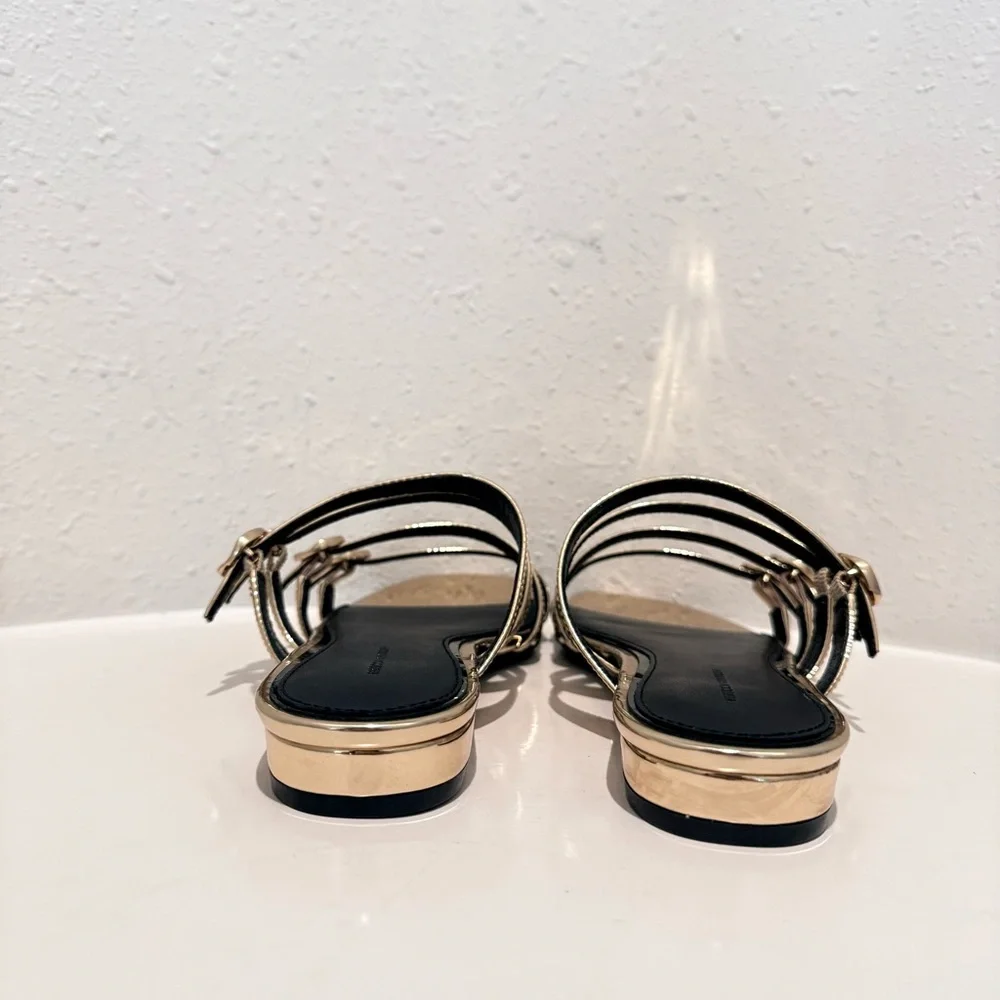 Rebecca Minkoff Gold Buckle Vegan Leather Women’s Sandals Size 7.5 NIB